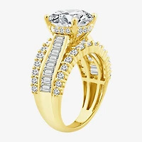 (F / Vs2) Womens 6 CT. T.W. Lab Grown White Diamond 14K Gold Round Side Stone Engagement Ring