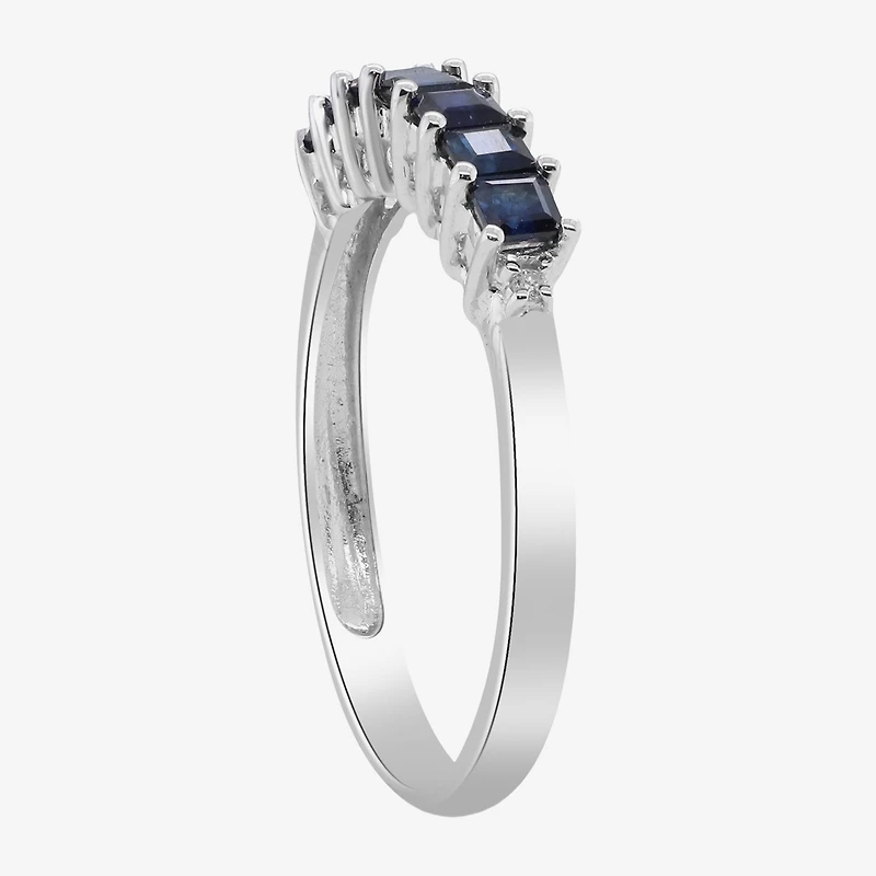 LIMITED QUANTITIES  Genuine Blue Sapphire and Diamond-Accent 14K White Gold Band