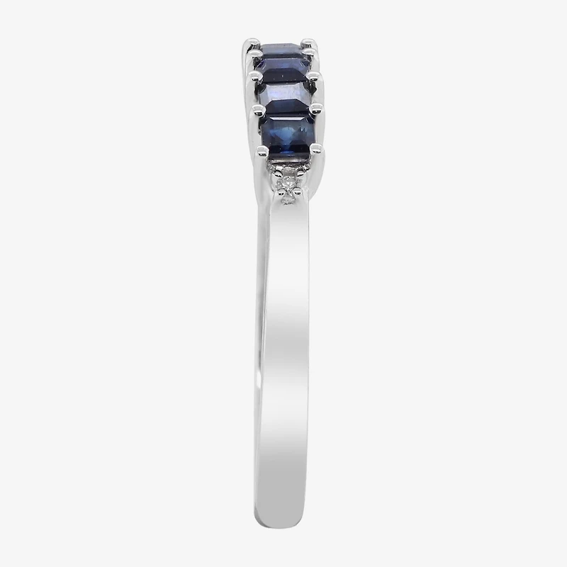 LIMITED QUANTITIES  Genuine Blue Sapphire and Diamond-Accent 14K White Gold Band