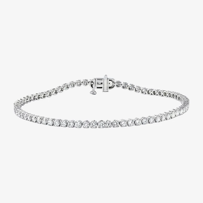 (F / Si2) Womens 3 CT. T.W. Lab Grown White Diamond 10K Gold 7.25 Inch Tennis Bracelet