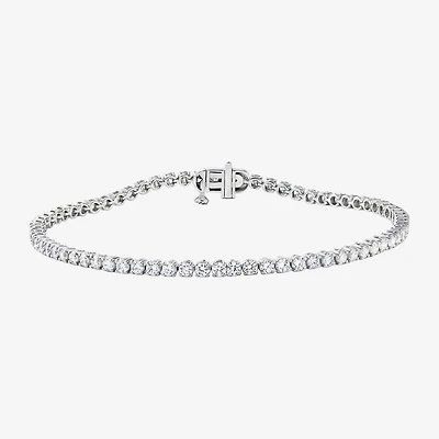 (F / Si2) Womens 3 CT. T.W. Lab Grown White Diamond 10K Gold 7.25 Inch Tennis Bracelet