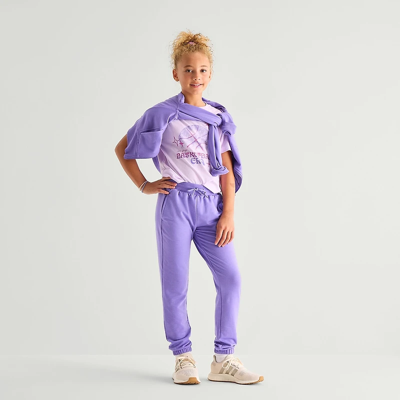 Xersion Super Soft Little & Big Kid Girls Stretch Fabric Cinched Mid Rise Regular Fit Fleece Jogger Pant