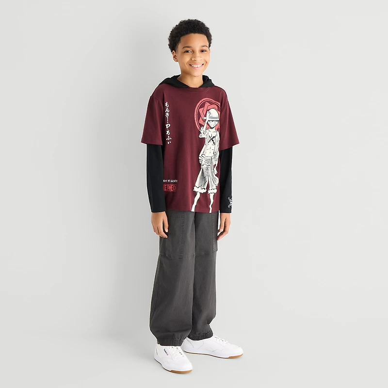 Little & Big Kid Boys Hooded Long Sleeve Regular Fit One Piece Anime Graphic T-Shirt