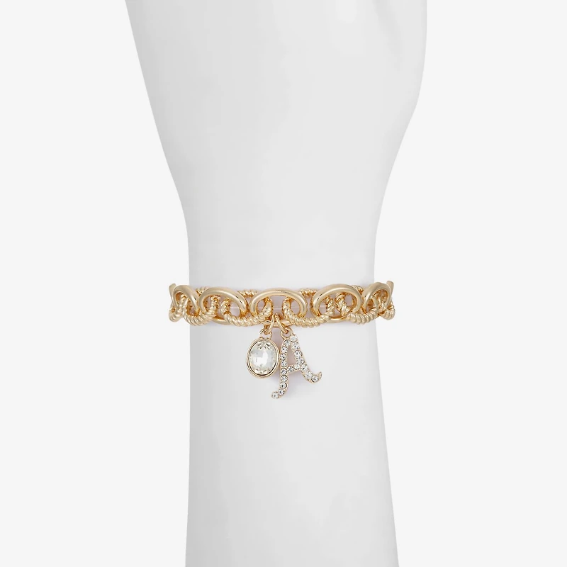 Monet Jewelry Gold Tone Initial Stretch Womens Glass Oval Charm Bracelet
