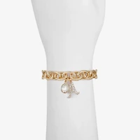 Monet Jewelry Gold Tone Initial Stretch Womens Glass Oval Charm Bracelet