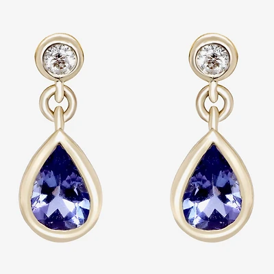 Limited Quantities! Womens Diamond Accent Genuine Blue Tanzanite 10K Gold Drop Earrings
