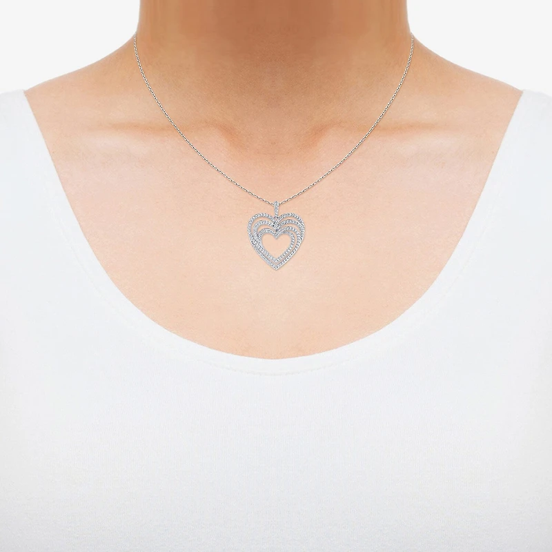 Limited Quantities! Womens 1/2 CT. Natural White Diamond Sterling Silver Heart 18 Inch Pendant Necklace