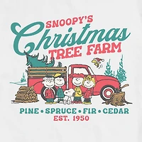 Christmas Tree Farm Mens Crew Neck Short Sleeve Regular Fit Peanuts Snoopy Big and Tall Graphic T-Shirt