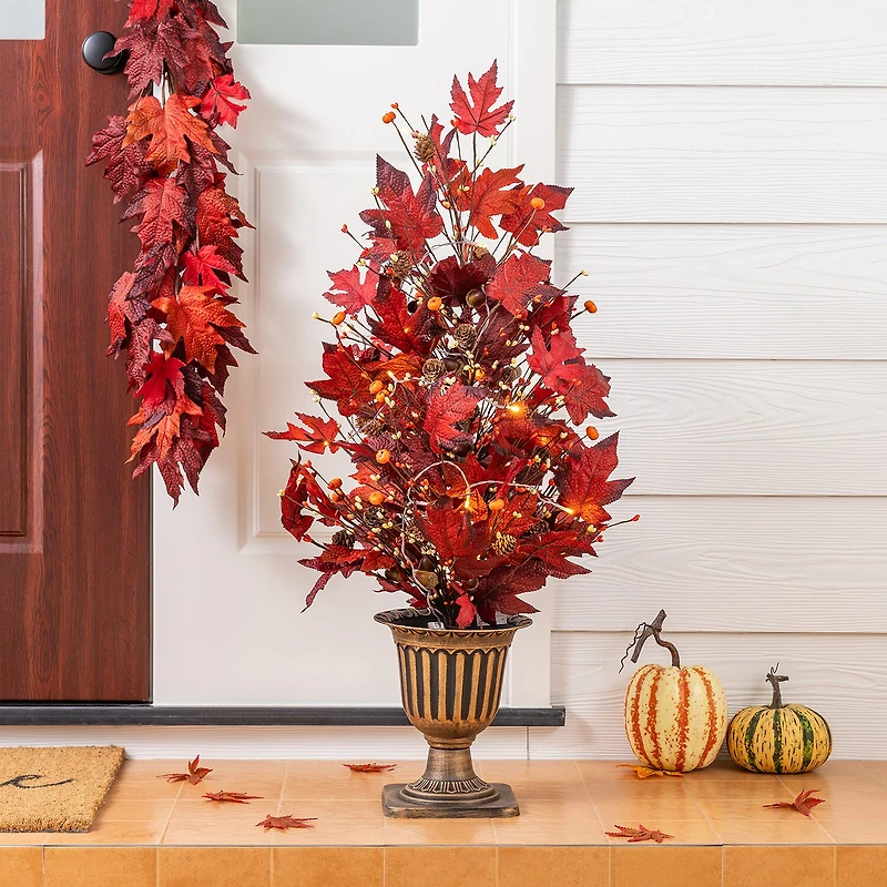 Glitzhome 36" Burgundy Leaves Urn Potted Wreath