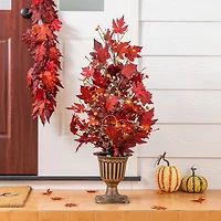 Glitzhome 36" Burgundy Leaves Urn Potted Wreath