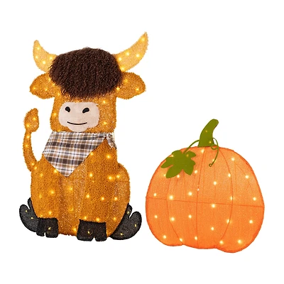Glitzhome Pumpkin Highland Cow Thanksgiving Yard Art