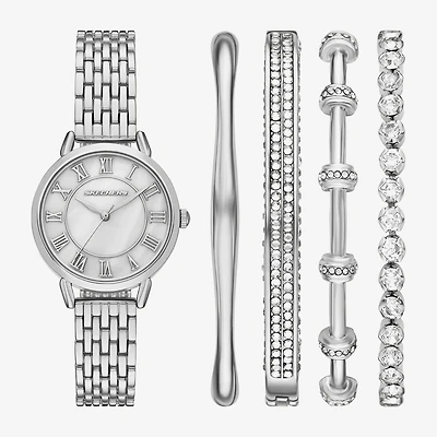 Skechers Gift Sets Womens Crystal Accent Silver Tone 5-pc. Watch Boxed Set Sr9153