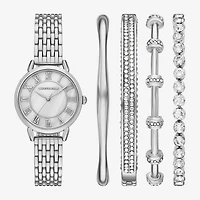 Skechers Gift Sets Womens Crystal Accent Silver Tone 5-pc. Watch Boxed Set Sr9153