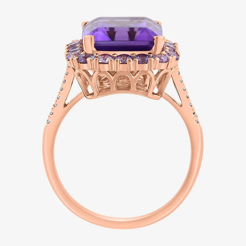 Effy Final Call Limited Quantities! Womens Diamond Accent Genuine Purple Amethyst 14K Rose Gold Halo Cocktail Ring