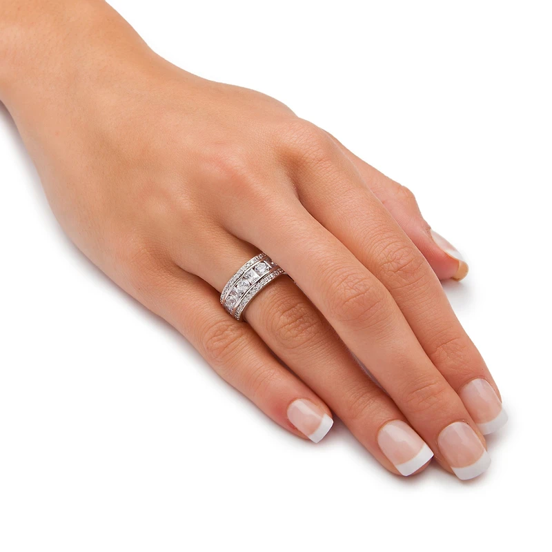 DiamonArt® 8.5MM 4 3/4 CT. T.W. White Cubic Zirconia Platinum Over Silver Rectangular Band
