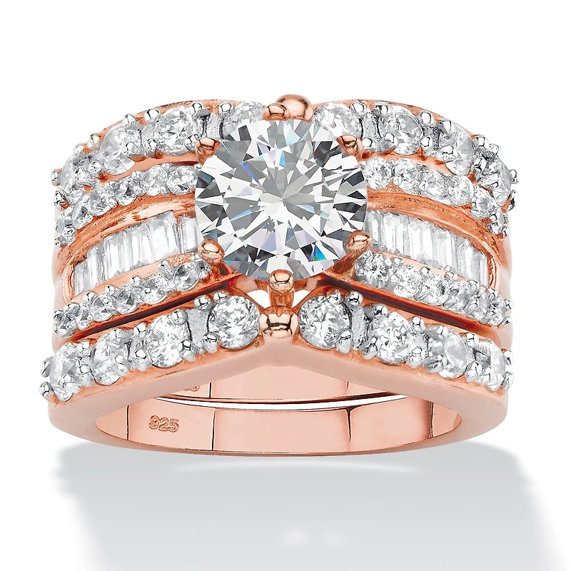 DiamonArt® Womens 4 CT. T.W. White Cubic Zirconia 14K Rose Gold Over Silver Round Bridal Set