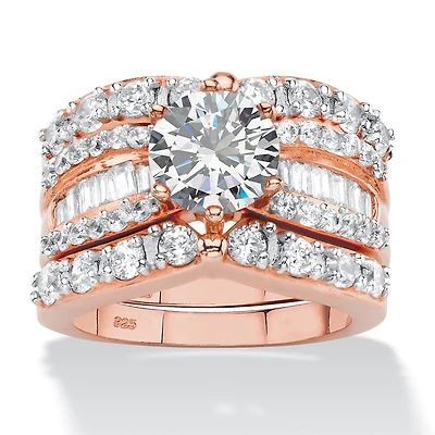 DiamonArt® Womens 4 CT. T.W. White Cubic Zirconia 14K Rose Gold Over Silver Round Bridal Set