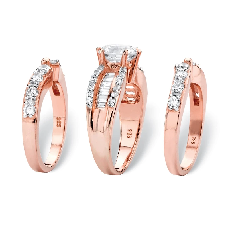 DiamonArt® Womens 4 CT. T.W. White Cubic Zirconia 14K Rose Gold Over Silver Round Bridal Set