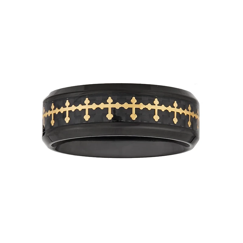 Mens 8MM Stainless Steel Cross Wedding Band