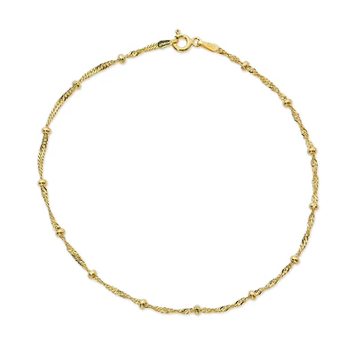 Made in Italy Womens 24K Gold Over Silver Sterling Silver 9 Inch Solid Bead Ankle Bracelet
