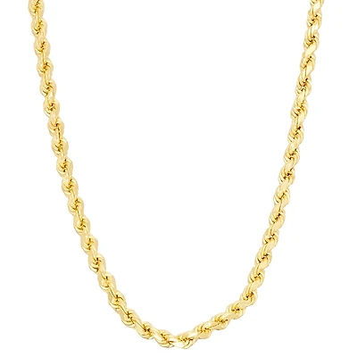 14K Gold Over Silver 20 - 30 Inch Solid Rope Chain Necklace