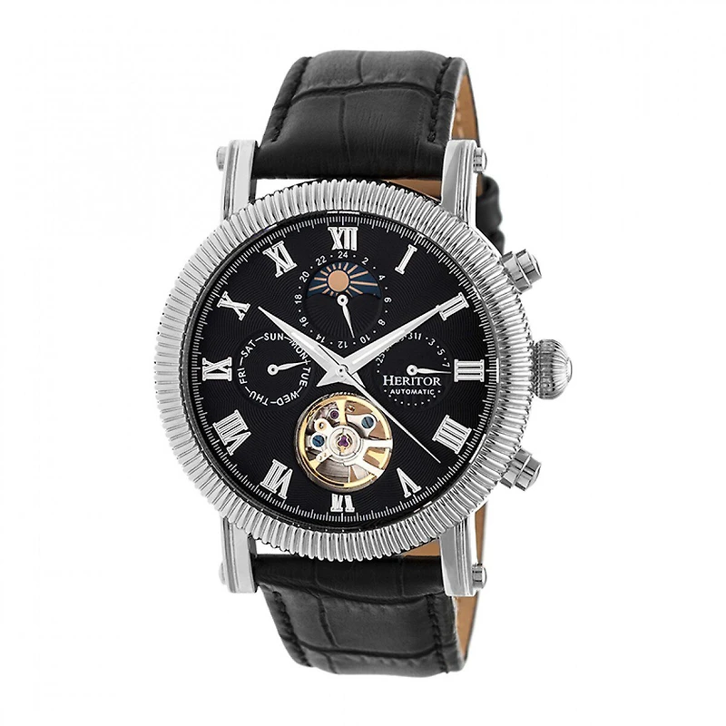 Heritor Automatic Winston Mens Automatic Black Leather Strap Watch Herhr5202