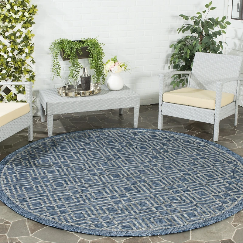 Safavieh Courtyard Collection Adelaide Geometric Indoor/Outdoor Round Area Rug