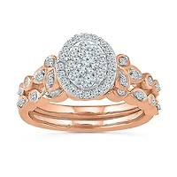 Womens 1/ CT. T.W. Natural White Diamond 10K Gold Oval Bridal Set