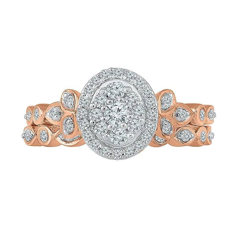 Womens 1/ CT. T.W. Natural White Diamond 10K Gold Oval Bridal Set