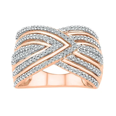 Womens 14MM 1/2 CT. T.W. Natural White Diamond 14K Rose Gold Over Silver Band