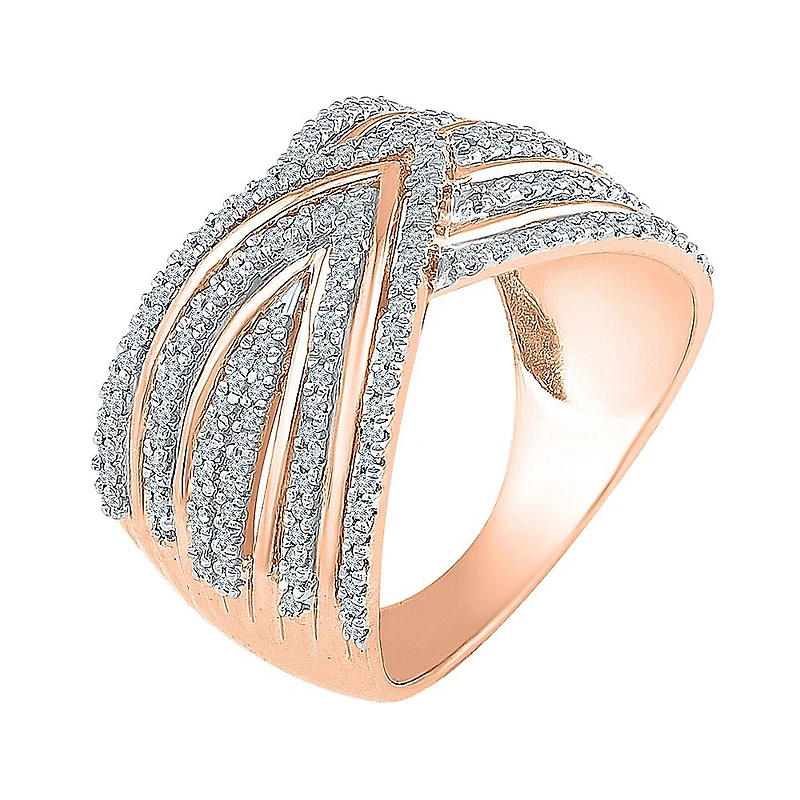 Womens 14MM 1/2 CT. T.W. Natural White Diamond 14K Rose Gold Over Silver Band