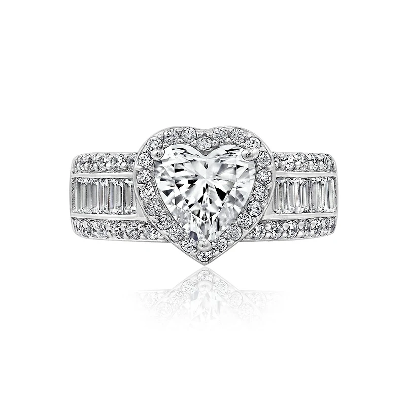 DiamonArt® Womens White Cubic Zirconia Sterling Silver Engagement Ring