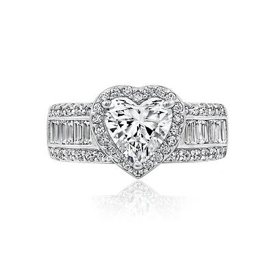 DiamonArt® Womens White Cubic Zirconia Sterling Silver Engagement Ring