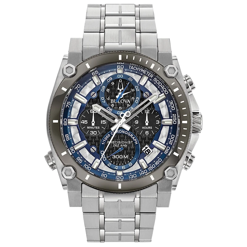 Bulova Precisionist Mens Silver Tone Stainless Steel Bracelet Watch 98b316