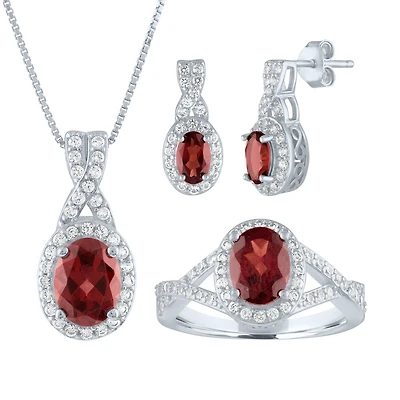 Womens Genuine Red Garnet Sterling Silver 3-pc. Jewelry Set