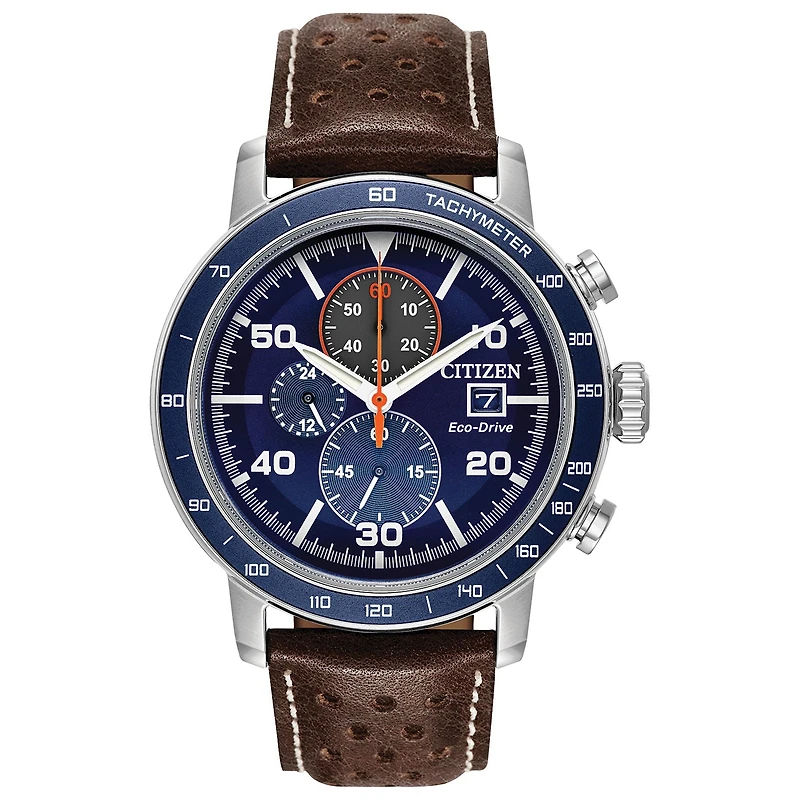 Citizen Brycen Mens Chronograph Brown Leather Strap Watch Ca0648-09l