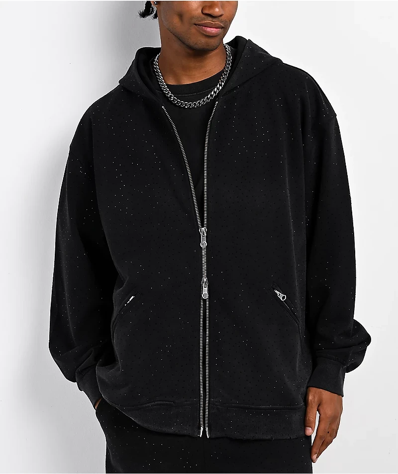 $AD BOYZ x Embellish Buss Down Black Wash Zip Hoodie