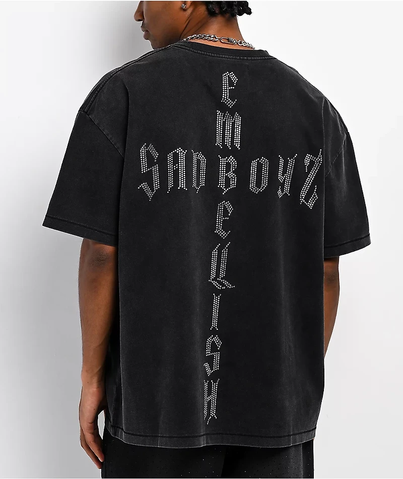 $AD BOYZ x Embellish Cross Black Wash T-Shirt