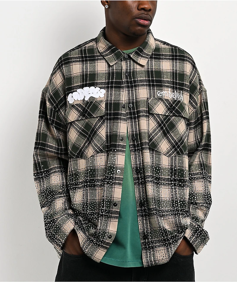 $AD BOYZ x Embellish Crystal Green & Brown Flannel Shirt