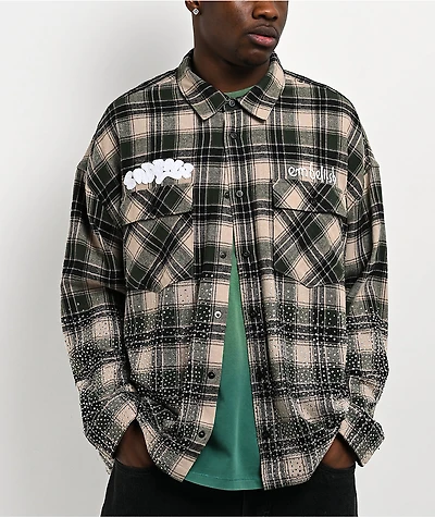 $AD BOYZ x Embellish Crystal Green & Brown Flannel Shirt
