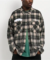 $AD BOYZ  x Embellish Crystal Green & Brown Flannel Shirt