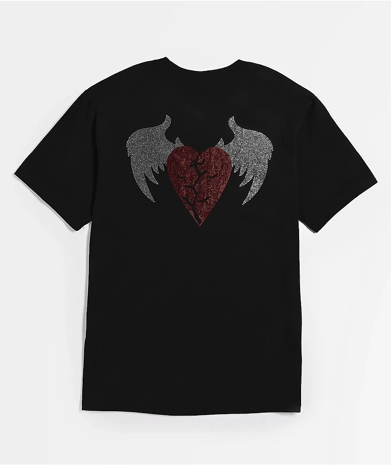 $AD BOYZ by Junior H Broken Heart Wing Rhinestone Black T-Shirt