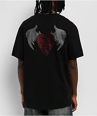 $AD BOYZ by Junior H Broken Heart Wing Rhinestone Black T-Shirt