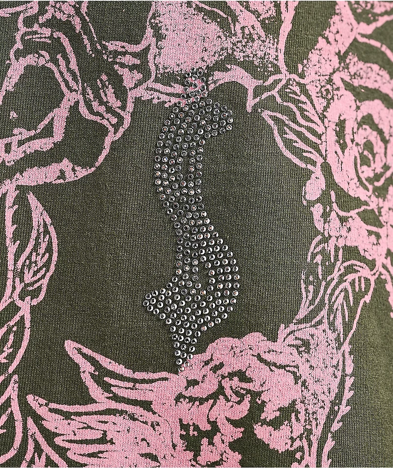 $AD BOYZ by Junior H Cherub Skull Rhinestone Olive T-Shirt