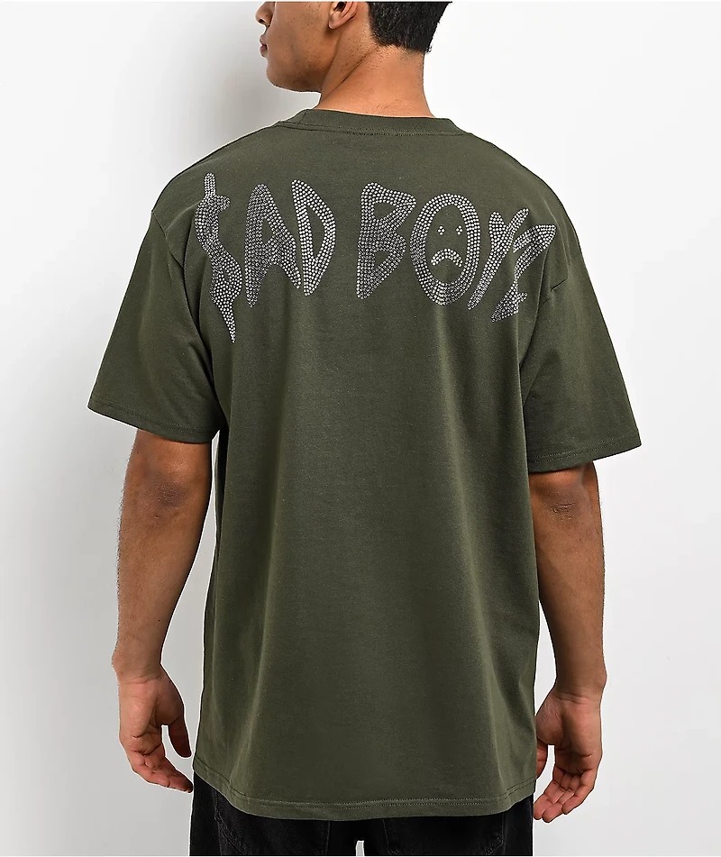 $AD BOYZ by Junior H Cherub Skull Rhinestone Olive T-Shirt