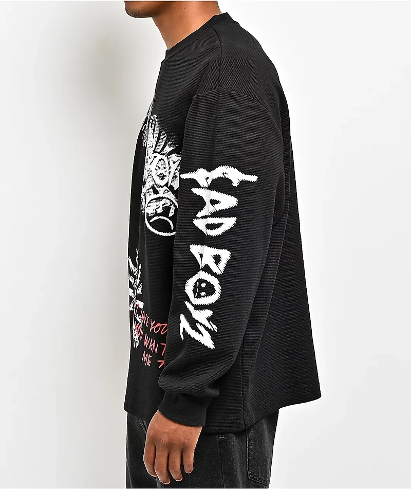 $AD BOYZ by Junior H Emotionally Unavailable Black Thermal Long Sleeve T-Shirt