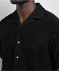 $AD BOYZ by Junior H Face Woven Black Terry Short Sleeve Button Up Shirt