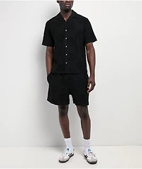 $AD BOYZ by Junior H Face Woven Black Terry Short Sleeve Button Up Shirt