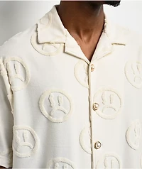 $AD BOYZ by Junior H Face Woven Off White Terry Short Sleeve Button Up Shirt