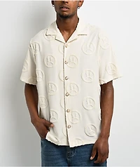 $AD BOYZ by Junior H Face Woven Off White Terry Short Sleeve Button Up Shirt